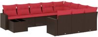 vidaXL 11-delige tuinbankset met kussens, bruin, polyrotan