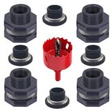 Qitdathn 4 stuks regenton schot fitting kit met pluggen en gatzaaggereedschap, 3/4 inch PVC spigot connector kit voor regentonnen, watertanks, zwembaden, aquaria kuipen (bulkhead 3/4 inch)