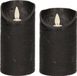 Anna's Collection Set de 2x bougies coniques LED noires avec flamme mobile - 12,5 et 15 cm
