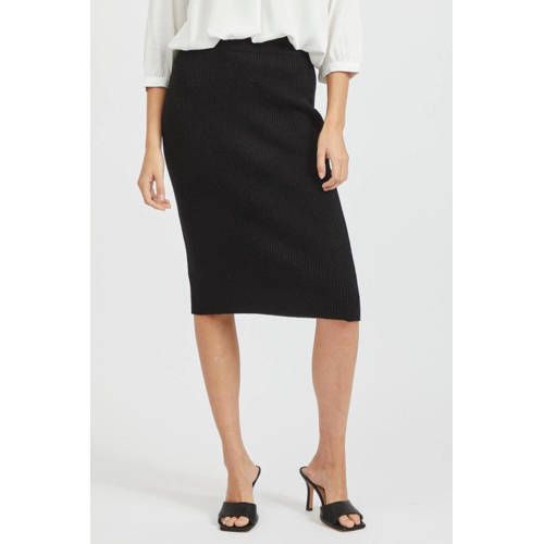 VILA VIRIL Gebreide Midi Rok - Zwart