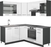 Vicco Hoekkeuken Fame-Line, Wit Hoogglans/Antraciet, 190 x 160 cm zonder werkblad