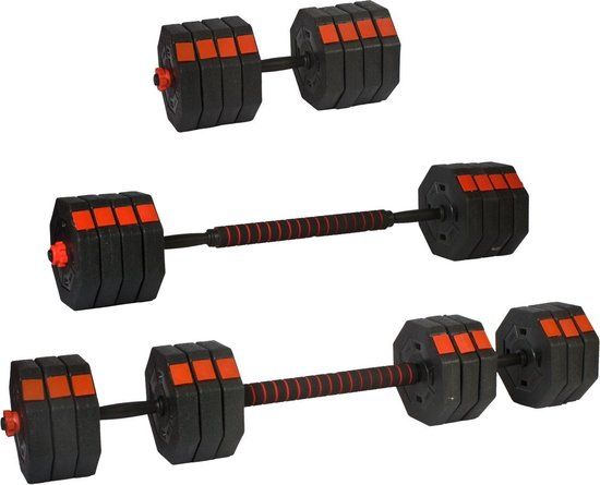 Halterset / Dumbbellset 30 kg verstelbaar - Zwart/Rood