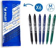 Pilot FriXion Ball Clicker Uitwisbare Pen - 0,7mm - 6 Stuks - Blauw, Groen, Zwart