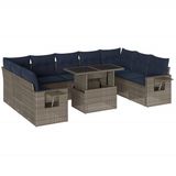 vidaXL 10-delige dining loungeset met kussens, grijs, polyrotan