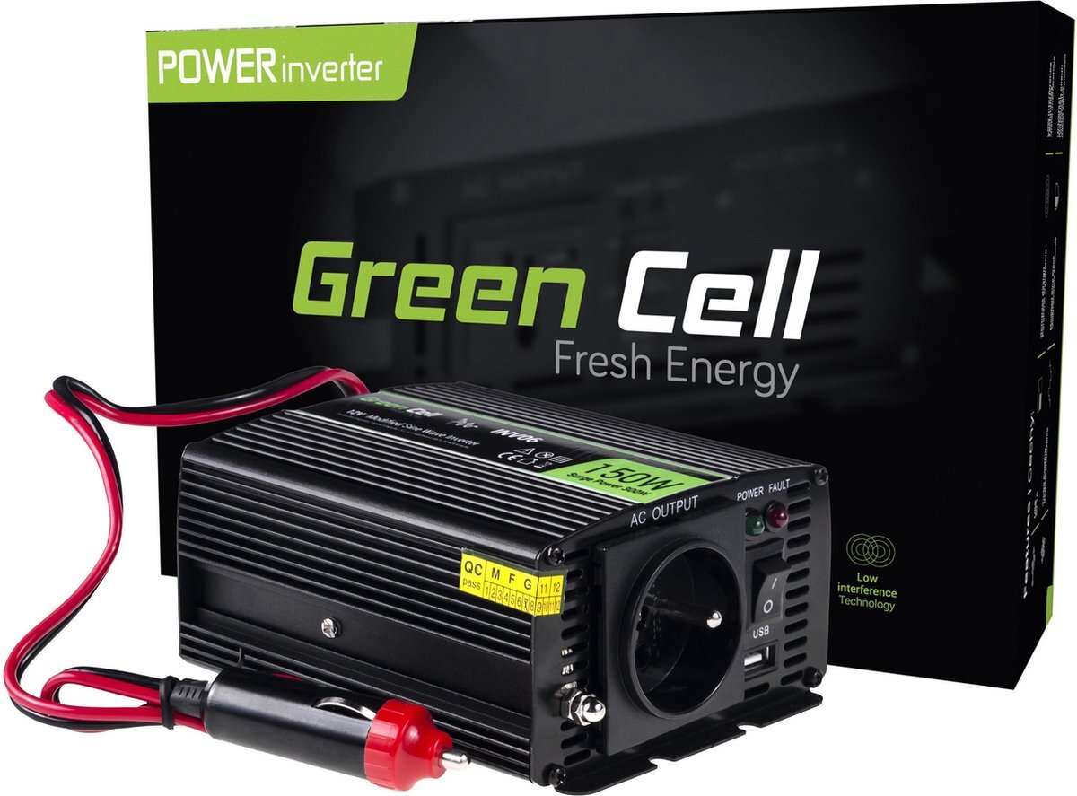 GREEN CELL 12V| Voltage Auto Omvormer 12V naar 220V/230V, 150W(continu) Gemodificeerde sinusgolf