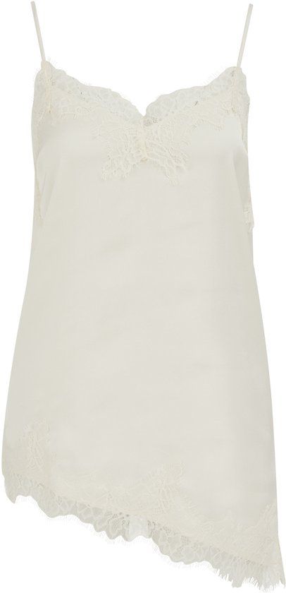 WE Fashion Dames asymmetrische singlet met kant Ecru XS