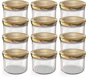 Oputec 12x 230ml inmaakpotten / voorraadpotten TO Ø 82 mm– glazen jampotten – metalen schroefdeksel goud – conservenpotten