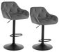 Set de 2 tabourets de bar en velours - Chaises de cuisine réglables - Pivotant - Rembourré - Repose-pieds - Cadre en métal - Gris foncé