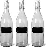 Merkloos 6x Glazen beugelflessen/weckflessen - 1 liter - met krijtbord etiketten
