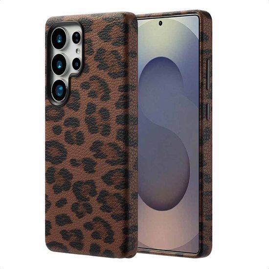Selencia Sabi Backcover panterprint met MagSafe voor de Samsung Galaxy S25 Ultra - Mocha Brown