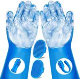 Azomor® Gants de lavage et de soin en silicone pour chiens et animaux domestiques - Bleu