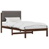 vidaXL Bedframe met gestoffeerd hoofdbord Donkerbruin en lichtgrijs