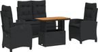 vidaXL 4-delige Tuinset met Kussens Poly Rattan Zwart