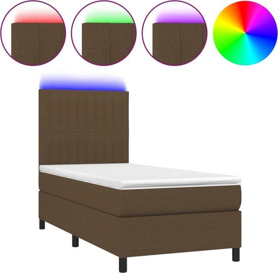VidaXL Boxspring met matras en LED stof donkerbruin 90x190 cm