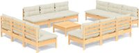 vidaXL 13-delige loungeset met crèmekleurige kussens van grenenhout