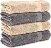 Komfortec Badhanddoeken - Set van 4 - 70x140 cm - 100% Katoen - Antracietgrijs & Beige