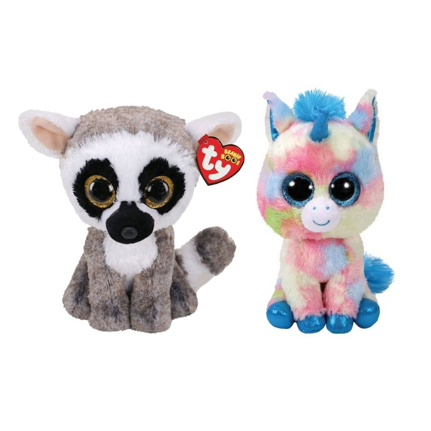 TY - Knuffel - Beanie Buddy - Linus Lemur & Blitz Unicorn