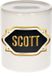 Bellatio Decorations Shoppartners Bv Spaarpot met voornaam Scott - wit - met goud/zwart embleem - 8 x 9 cm - keramiek - met afsluitdop - cadeau verjaardag