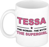 Bellatio Decorations Naam cadeau Tessa - The woman, The myth the supergirl koffie mok / beker 300 ml