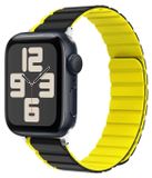 Wigento Apple Watch SE 2023 44mm: Tweekleurige magnetische siliconen band, geel