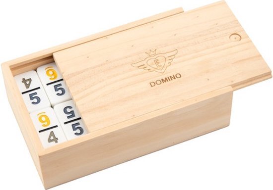 Engelhart - 250125 - Dominospel met cijfers van topkwaliteit - Dubbel 9-versie - 2-4 spelers -55 gekleurde - 8mm dikke dominostenen - Makkelijk te spelen Domino-spel - In houten schuifkist