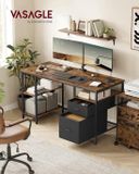 VASAGLE computerbureau, kantoorbureau, schrijfbureau met 3 planken, 2 lades, 60 x 140 x 76 cm, voor thuiskantoor, woonkamer, industriële stijl, rustiek bruin en inktzwart