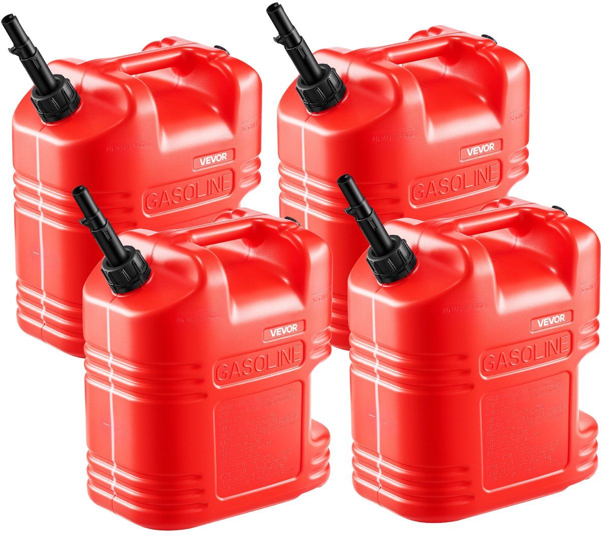 VEVOR Brandstofjerrycan, 19 L, Benzinejerrycan Met Schenktuit en Transparante Schaalverdeling, Max. Debiet 15 L/Min, Vloeistofcontainer voor De Meeste Auto'S, Motoren, Atv'S en Utv'S, Rood, 4-Pack