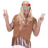 Merkloos / Sans marque Hippie Sixties verkleed accessoires set - ronde glazen bril groen - peace teken ketting