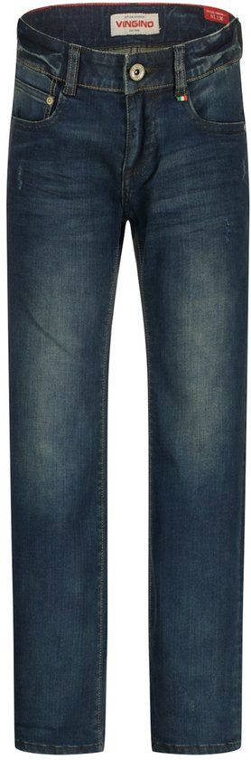 Vingino Dante Jongens Slim Fit Jeans Mid Blue Wash Katoen/Polyester/Elastaan Maat 176