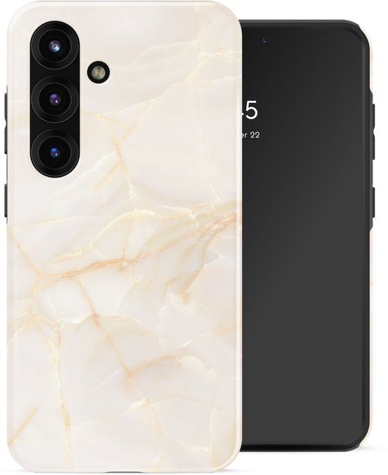 Selencia Hoesje - Geschikt voor Samsung Galaxy S25 - Backcover met Magnetische Ring - Golden Beige Marble