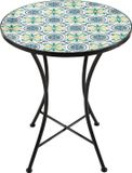 AXI Amélie Bistro Tafel - Blauw/geel - Metalen tuintafel - Rond - 60 x 60 x 75 cm - Mozaïeklook