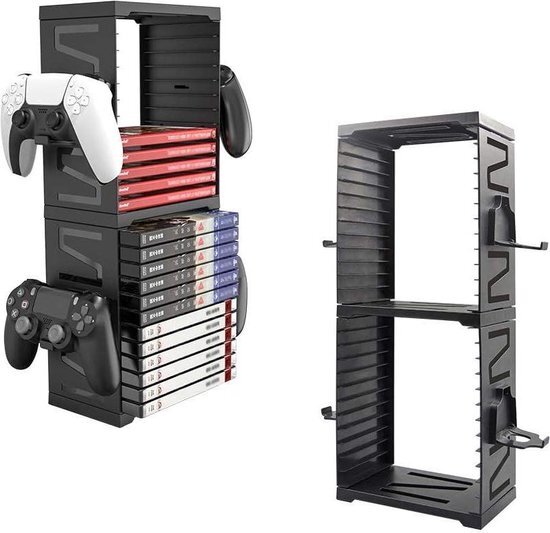 Game Disk Storage Tower Double-Layer Multifunctional Game Disc Holder Organizer for PS5 PS4 Slim/Pro Xbox One Slim-Switch Games Holder