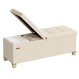 SONGMICS Opbergpoef, Opbergbank met Poten, 112 L, 110 x 38 x 40 cm | Zitkist met Opklapbaar Deksel, Linnenlook, tot 300 kg, voor Slaapkamer, Zomer Zand, MELISA Collectie LSF079LF01