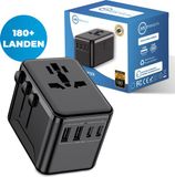 JVS Products Universele wereldstekker - Snellader 18W - Reisstekker - Internationale Reisadapter - 2x USB-C en 2x USB-A - 180+ Landen - Amerika (USA) - Zuid Amerika - Engeland (UK) - Azië - Europa - Afrika - 2500W - Wereldstekker lichtgewicht - Zwart