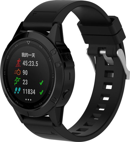 Strap-it Garmin Fenix 5 / 6 glossy silicone band - zwart - Reservebandjes smartwatch