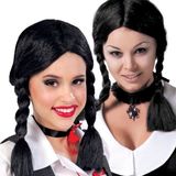 Merkloos Zwarte verkleed pruik met vlechten voor meisjes - Halloween/horror verkleedaccessoires