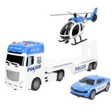 ColorBaby 39050 Speed & Go politievoertuigen, inclusief auto en helikopter, met lichten en geluiden, handmatige oprijplaat, wrijvingssysteem, schaal 1:12, auto's voor kinderen vanaf 3 jaar