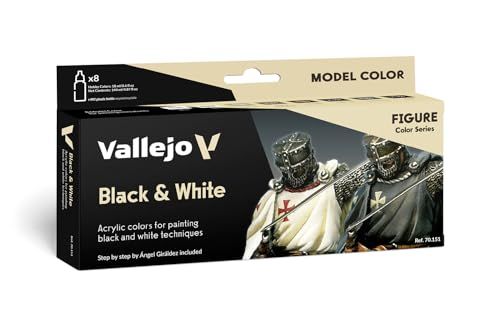 Vallejo Model kleur zwart en wit acryl verf set - diverse kleuren (Pack van 8)