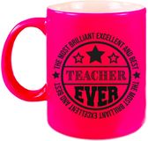 Bellatio Decorations Cadeau koffie/thee mok voor leraar - beste leraar - roze - 300 ml
