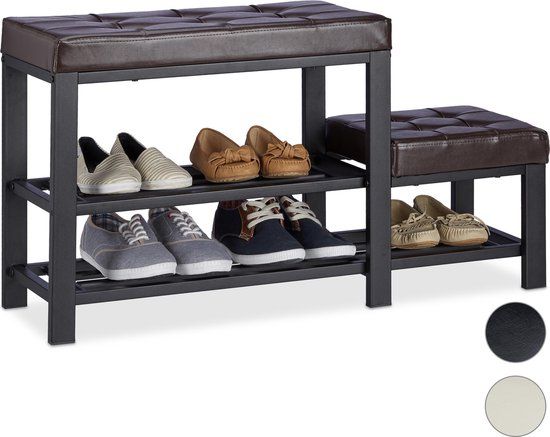 Relaxdays Schoenenbank met krukje - schoenenrek - halbank - kinderkruk - garderobebank wit - Metaal - 5 paar schoenen