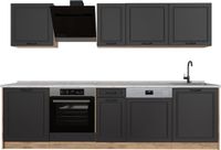 Vicco Complete keukeneenheid R-Line, Antraciet landelijk/Goudkleurig Eiken, 280 cm marmer werkblad