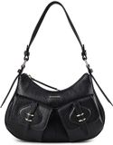 Coccinelle Mavery Pocket Shoulder Bag Grained Leather Noir Zwart
