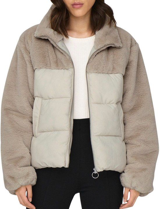 Only Wanja Fur Puffer Winterjas Dames - Maat S - Beige - Maat S - Dames