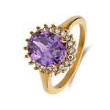 Lucardi Dames Stalen goldplated vintage ring met paars zirkonia