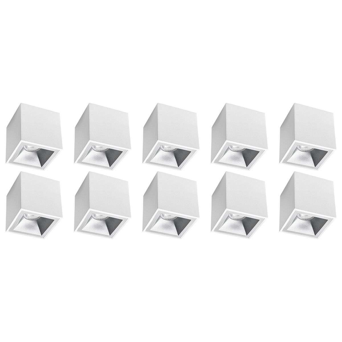 BES LED Opbouwspot 10 Pack - Pragmi Cliron Pro - GU10 - Vierkant - Wit/Zilver - Ø90mm