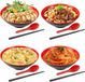 SnelShoppen Ramen Bowl Set van 4 met Lepel en Chopsticks - 1000ml Buldak Ramen Kom - Udon Noodles Chinese Nissin - Rouge