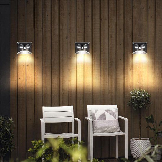 RexTech Gaze Solar Wandlamp - Set of 3 - Black - Downlight - Motion Sensor - Warm White