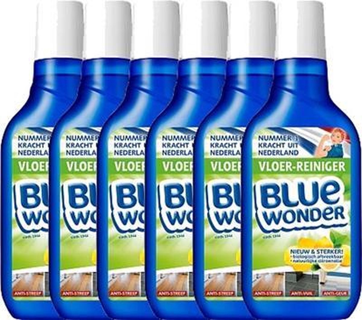 Blue Wonder Vloer-reiniger Fles met Dop Voordeelverpakking - 6 x 750 ml
