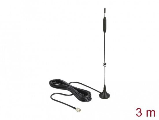 Maveri12420 Delock LTE / GSM / UMTS Antenne SMA Plug 3-5 dBi Vaste Omnidirectionele met Magnetische Basis en RG-174 3M Kabel Outdoor Zwart