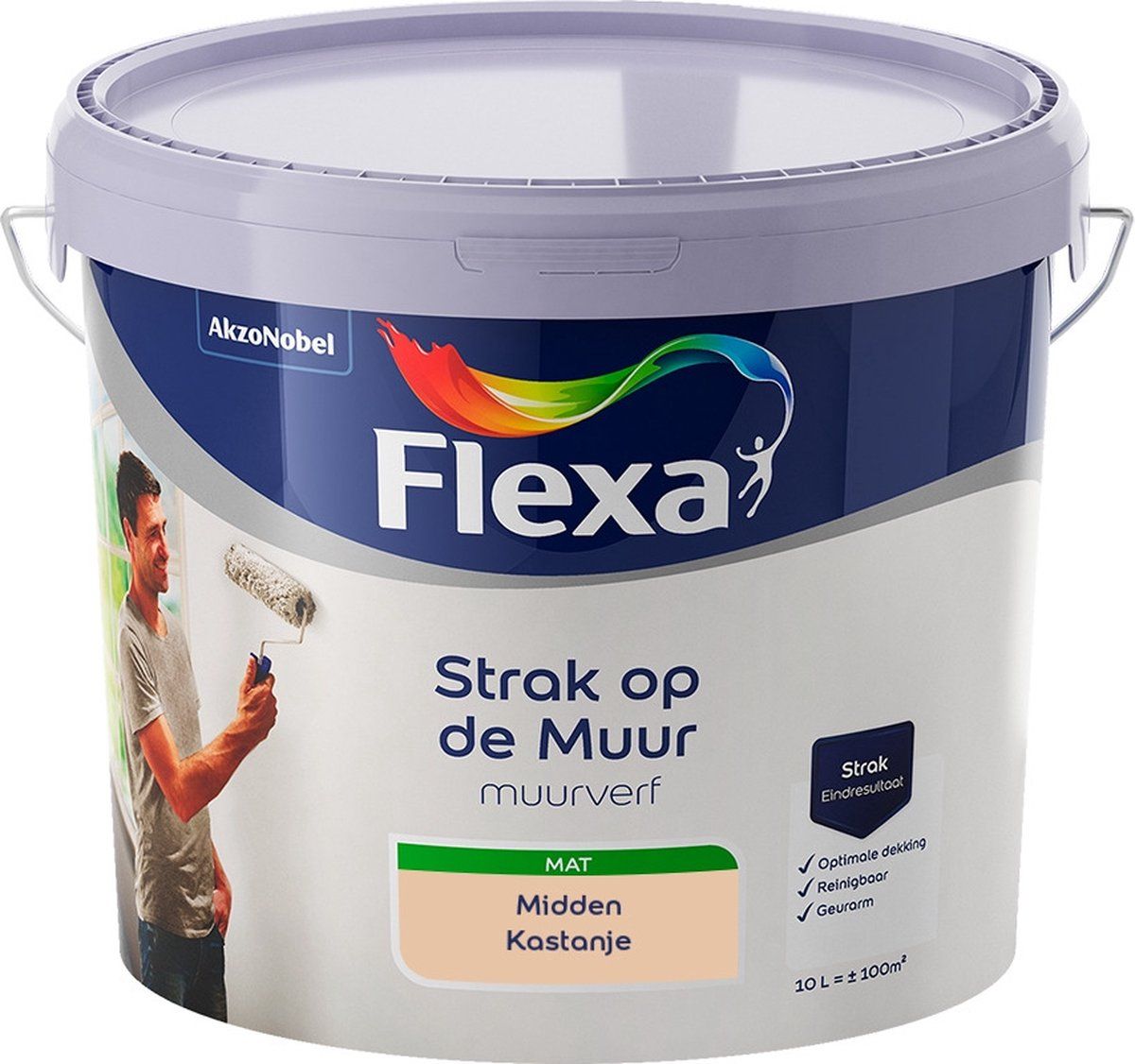 FLEXA Strak op de Muur Muurverf - Mat - Midden Kastanje - 10 liter